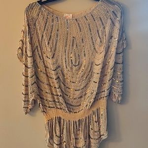 Parker Nude Sequin Beaded Tunic Size Small